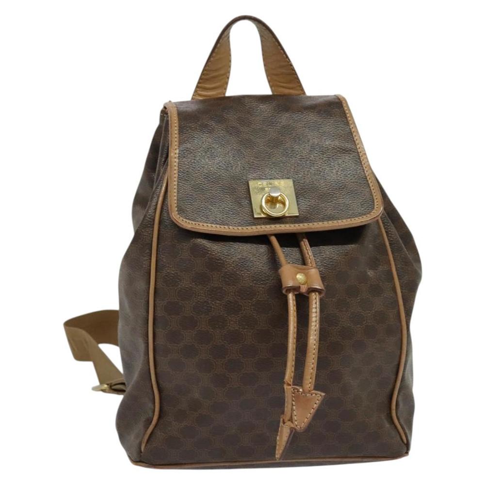 CELINE Macadam Canvas Backpack PVC Leather Brown Gold Auth hk2918 - Picture 1 of 16